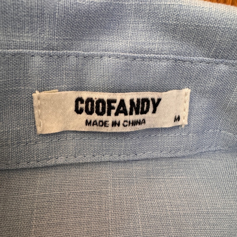COOFANDY Mens Short Sleeve Linen Blend Button Down Shirt Light Blue Size M - Picture 4 of 7
